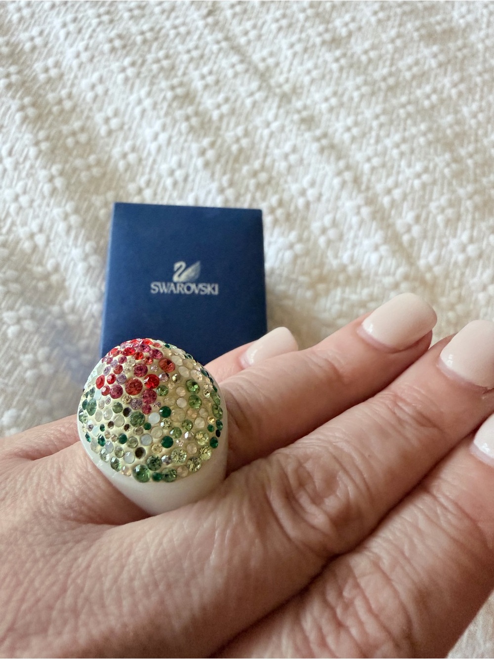 Swarovski Multicolored Crystal Dome Ring - White